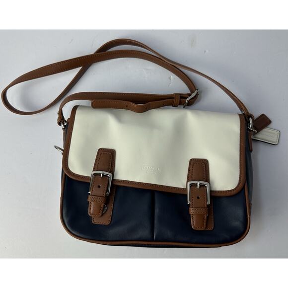 Coach Park B1373-F23383 Blue White Leather Flap Crossbody Bag *Small Scuffs* - Picture 1 of 15